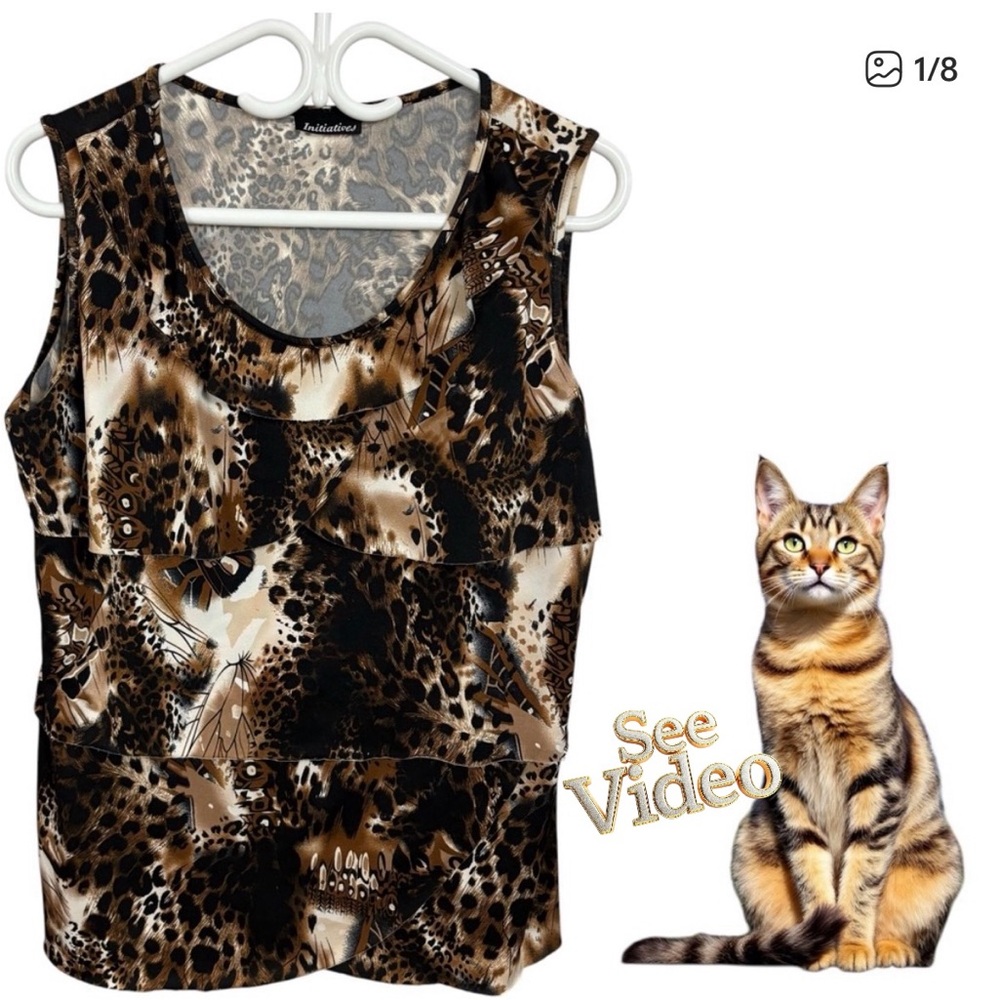 👛 2/$20 INITIATIVES Brown/Beige Multi Tiered Tank Top
